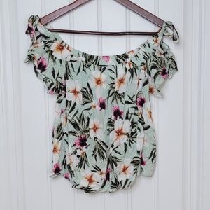 One Clothing Green Floral Off Shoulder Top
